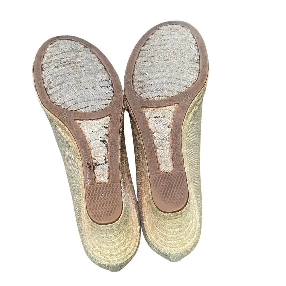 J. Crew Seville Espadrille Canvas Wedge, Beige /Gray Metallic, Classic, Size 9